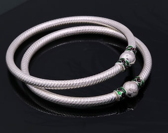 Sterlingzilveren handgemaakte Indiase tribale armband kada-sieraden voor meisjes buikdans uit Rajasthan, India ba16