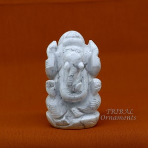 Idol Ganesha handcrafted Natural howlite stone statue figurine, home temple God Ganesha stone sculpture for wealth and prosperity stna04