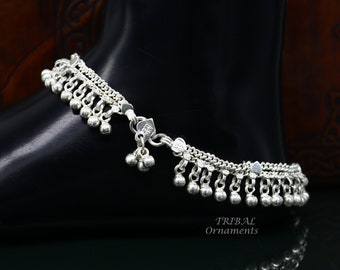 10.5" Long handmade sterling silver amazing noisy bells ankle bracelet, gorgeous charm anklets customized belly dance gifting jewelry ank476