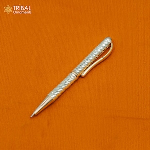 Caneta esferográfica de escrita de luxo exclusiva feita à mão em prata esterlina 925, melhor artigo de presente de prata da Índia art804