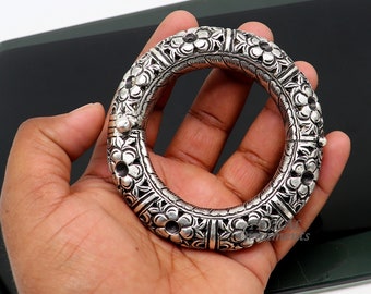 925 Sterling Silver Handmade Chitai Work Bangle Bracelet
