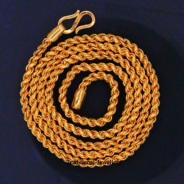 22k yellow gold handmade fabulous rope chain necklace all sezes long excellent 3mm wide gold unisex chain ch164