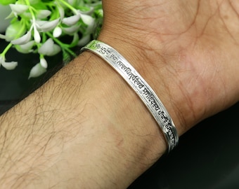 Authentic 925 sterling silver customized Gayatri Mantra design cuff kada bracelet, easy to adjust with your wrist, unisex jewelry cuff41