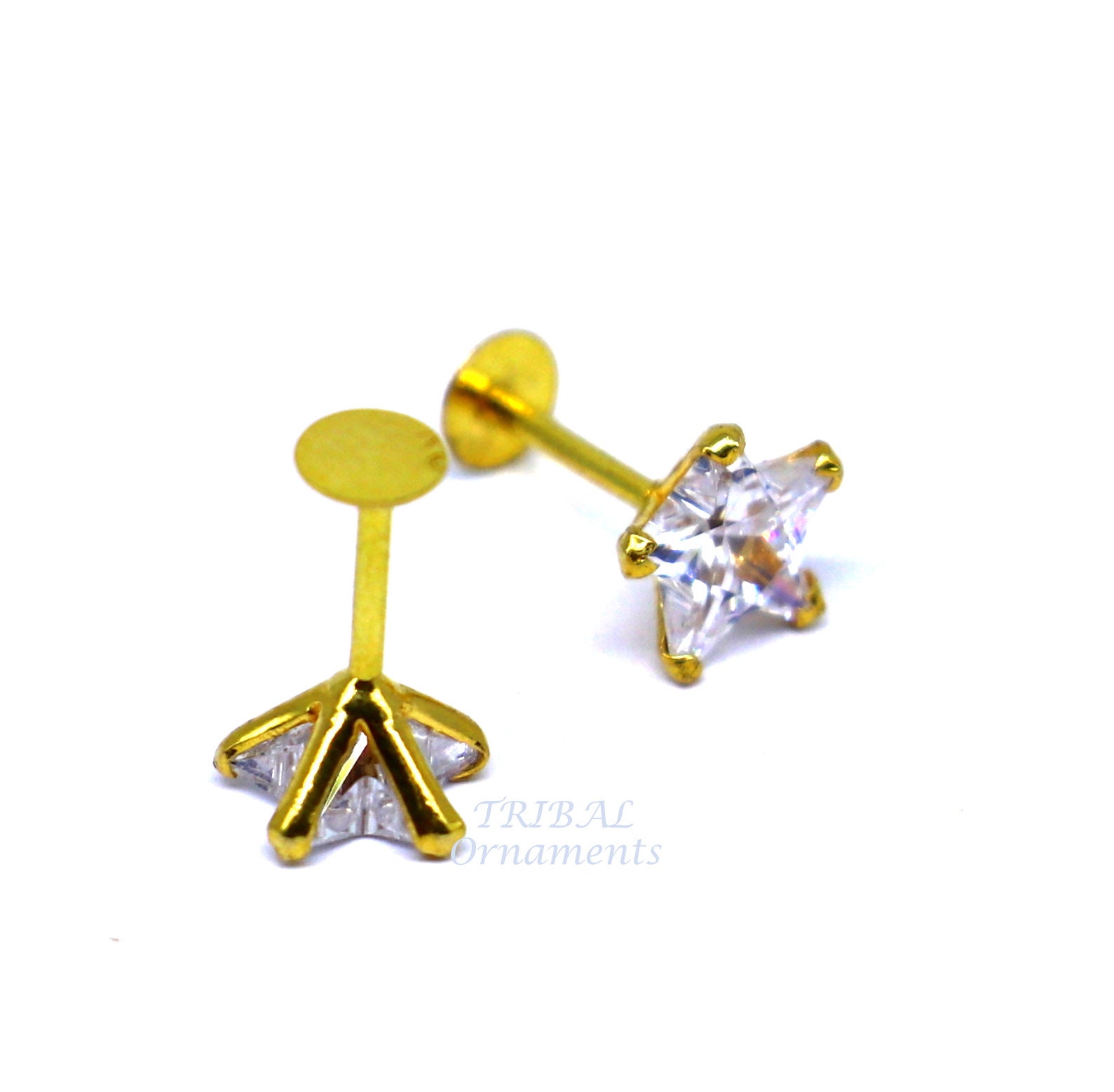 5mm 18kt Yellow Gold Handmade Single Cubic Zircon Stone Back 5mm 18kt Yellow Gold Handmade Single Cubic Zircon Stone Back