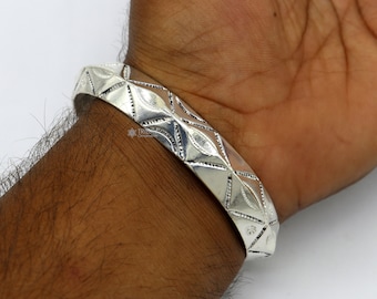 Solid Flat Plain Design 925 Sterling Silver Shiny Bright Bangle