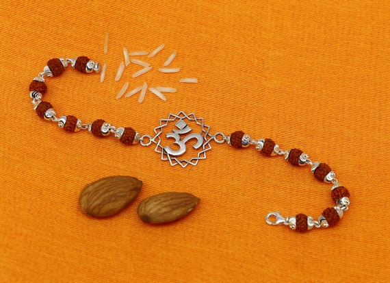 925 Sterling Silver Handmade Mantra Aum OM Design Rakhi Bracelet Amazing  Rudraksha or Tulsi Beaded Bracelet, Use as Daily Use Jewelry Rk189 - Etsy  Finland