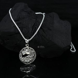 925 sterling silver unicorn pendant, silver wing horse pendant necklace, Pegasus pendant animal jewelry nsp637