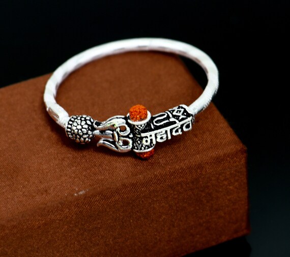 Handmade Sterling Silver Lord Shiva Trident Kada Mahakal Bracelet, Rudraksh  Bracelet, Customized Babhubali Bangle Kada Giftig Jewelry Nsk698 - Etsy