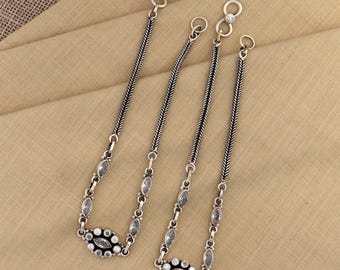 11" 925 sterling silver white stone chain anklets foot bracelet ank725