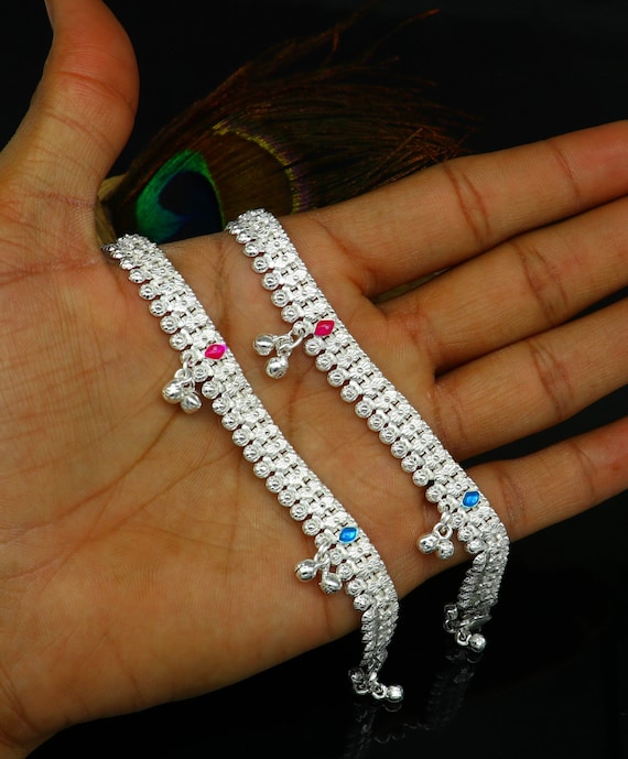 TribalOrnaments 5.5 Inches Sterling Silver Customized Amazing Silver Ankle Bracelet New Born Baby Anklets Jingling Charm Anklets Foot Jewelry ank276