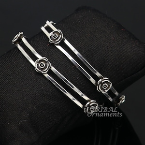 925 sterling silver flower design unique flower style handmade bangle bracelet, best brides collection wedding jewelry from india nba344