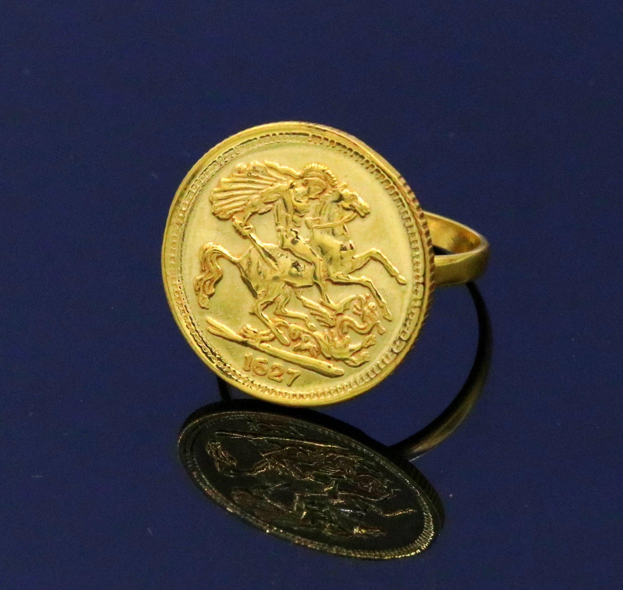 22kt Yellow Gold Handmade Ring Coin Ring With Fabulous Horse