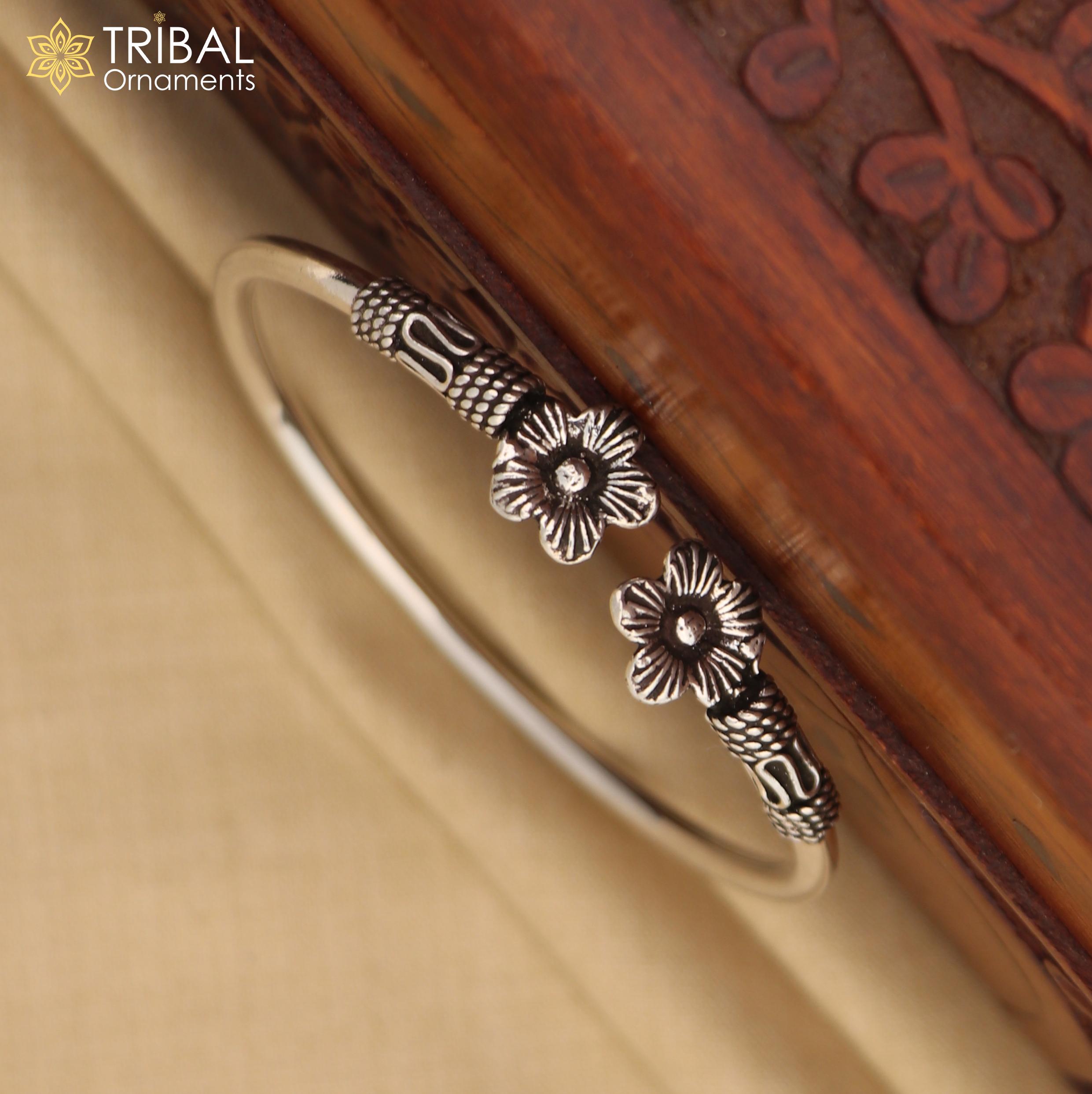 Handmade Flower Shape Design 925 Sterling Silver Bangle Bracelet