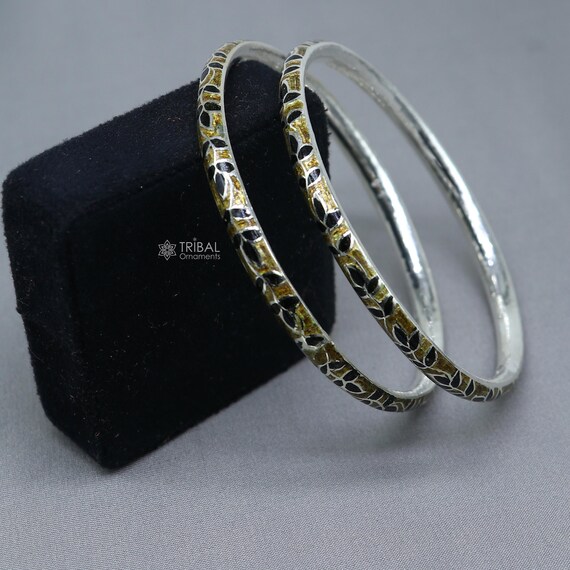925 Sterling Meenakari Work Designer Bangle Bracelet Pure