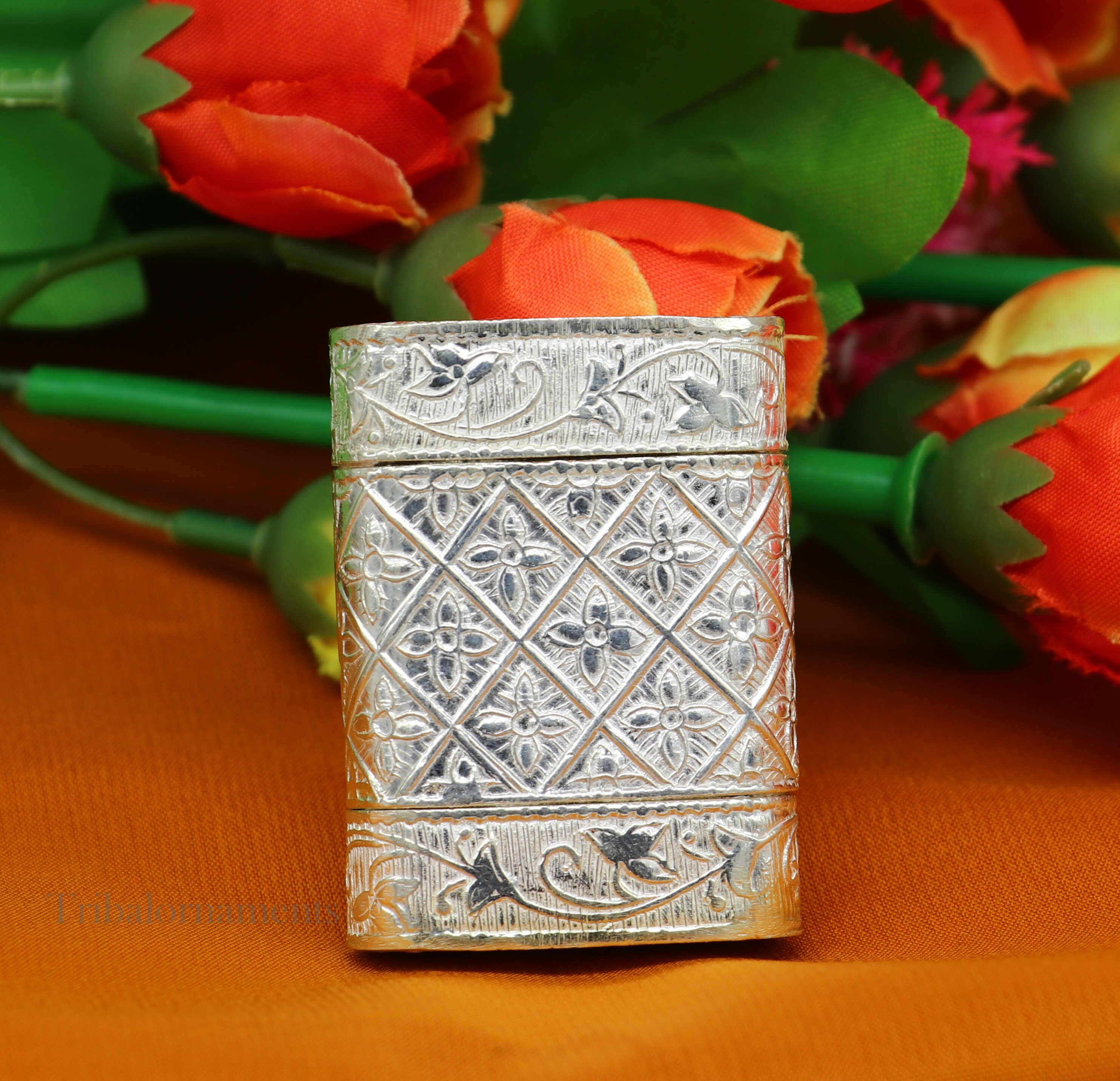 925 Sterling Silver Handcrafted Floral Design 2 In1 Trinket