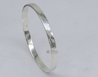 Solid Flat Plain Design 925 Sterling Silver Shiny Bright Bangle