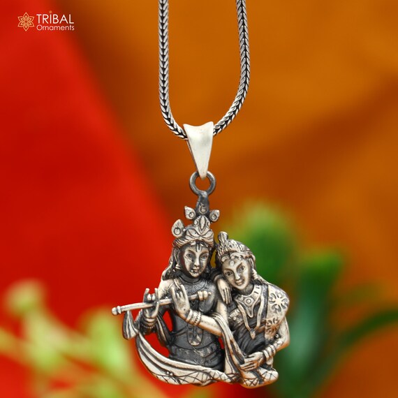 925 スターリングシルバー ラーダー神とクリシュナ神ペンダント