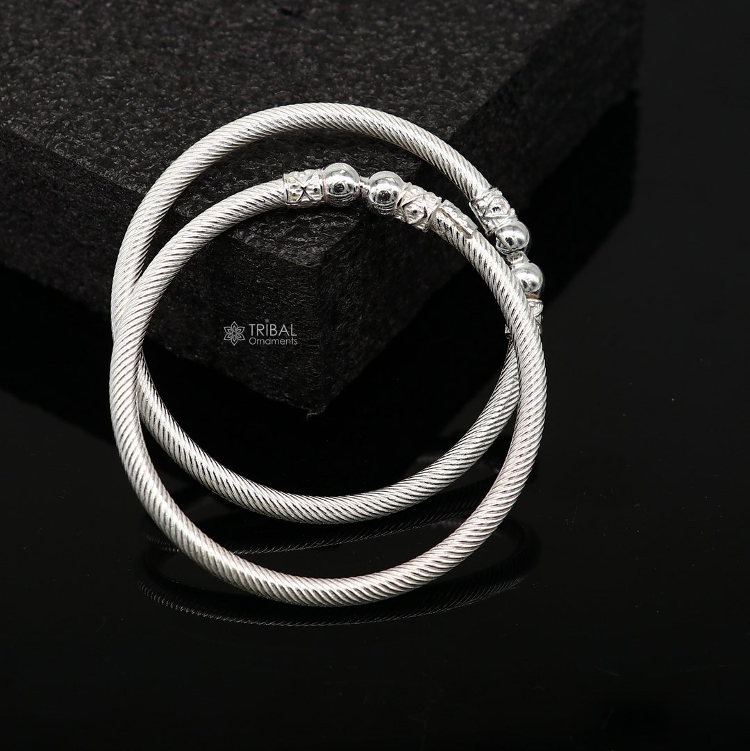 【まとめ／CHTY】FLAT BANGLE by Silver 925 Solid Flat Plain Design 925 Sterling Silver Shiny Bright