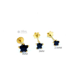 2.5MM/3MM/4MM  18kt yellow gold handmade single black onyx stone back screw star shape stud earring cartilage unisex jewelry er185