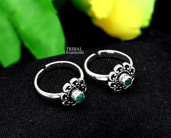 Beautiful Red Green C.Z Stone Flower Shape 925 Sterling Silver ...