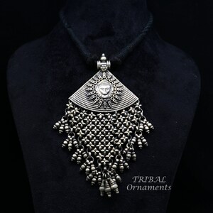 925 sterling silver Goddess Bhawani pendant, oxidized custom made gifting pendant necklace tribal ethnic temple charm jewelry nsp334