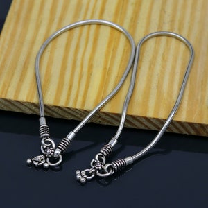 11&quot; 925 solid silver handmade 3mm snake chain ankle bracelet, vintage customized style charm anklets, tribal belly dance jewelry nank253