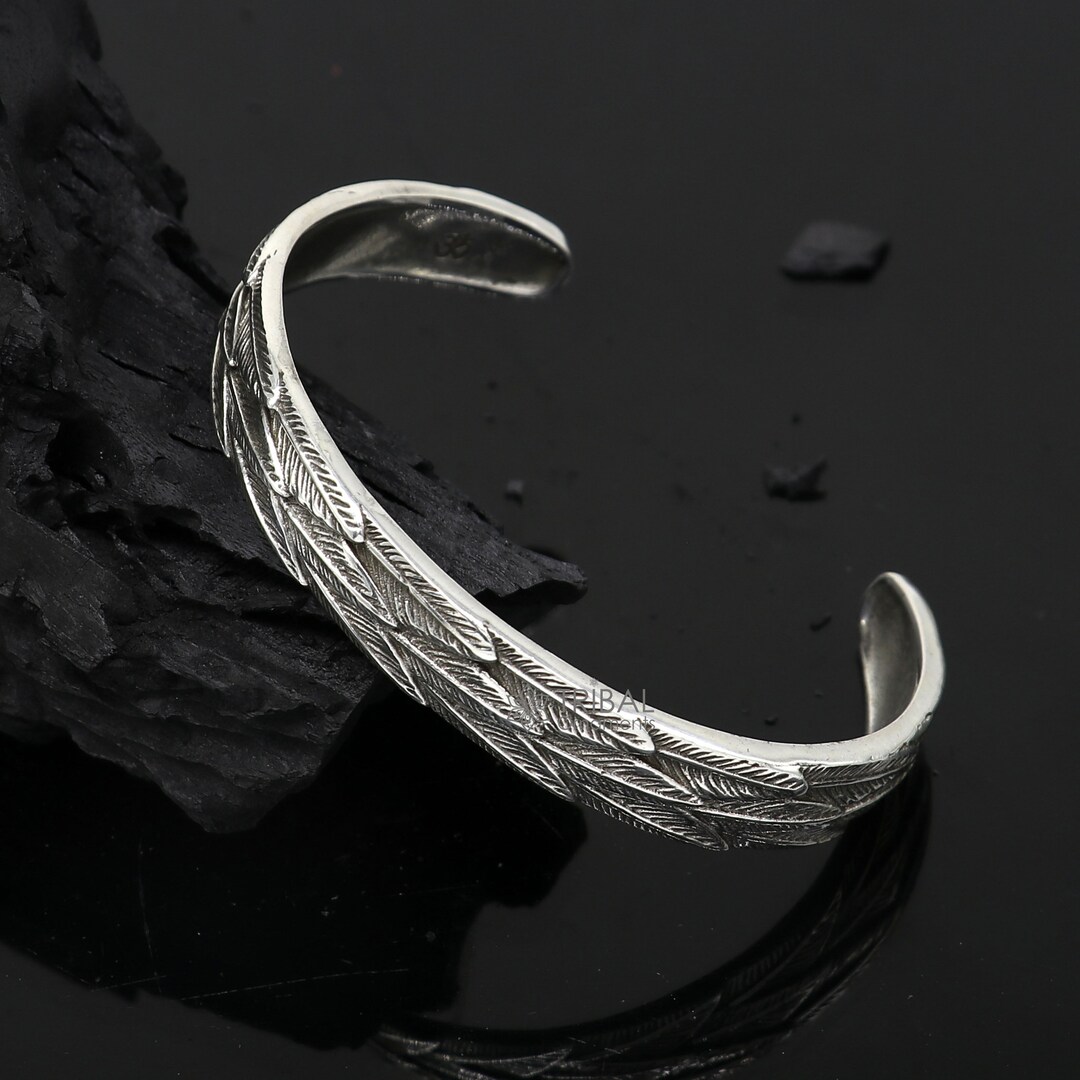 シルバーバングル　フェザー柄　ハンドメイド il_1080xN.5074807359_qe0r.jpg