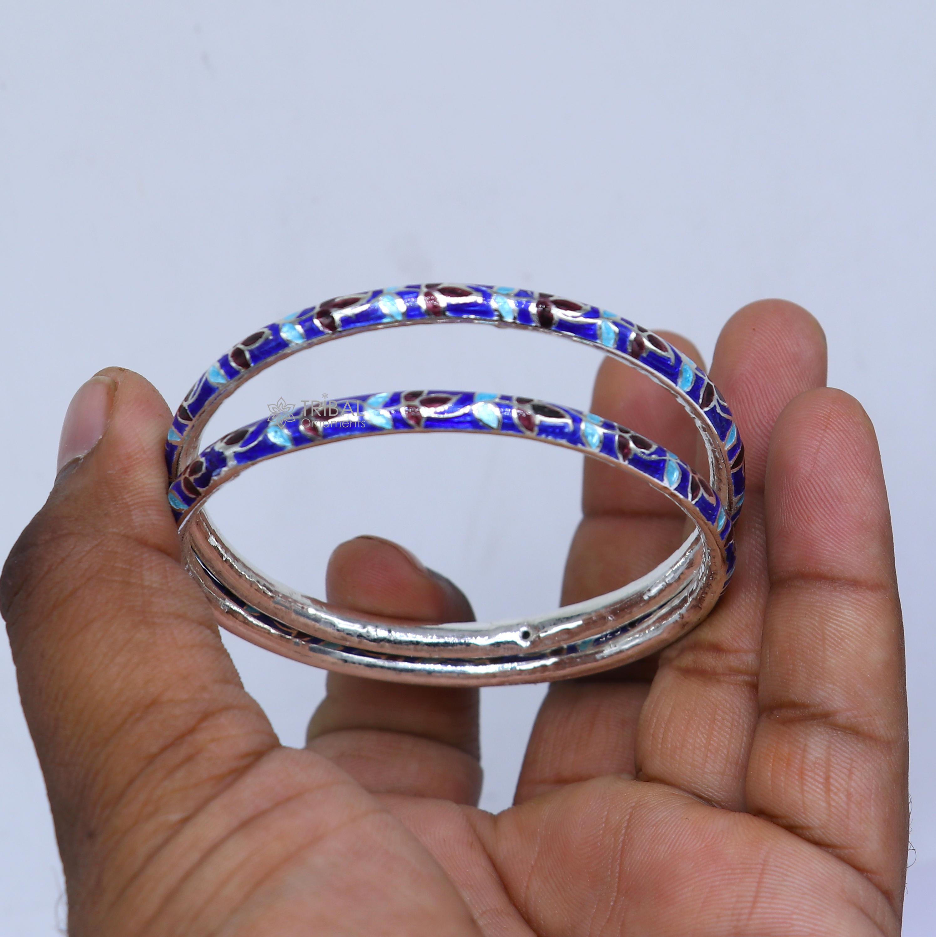 925 Sterling Meenakari Work Designer Bangle Bracelet Pure