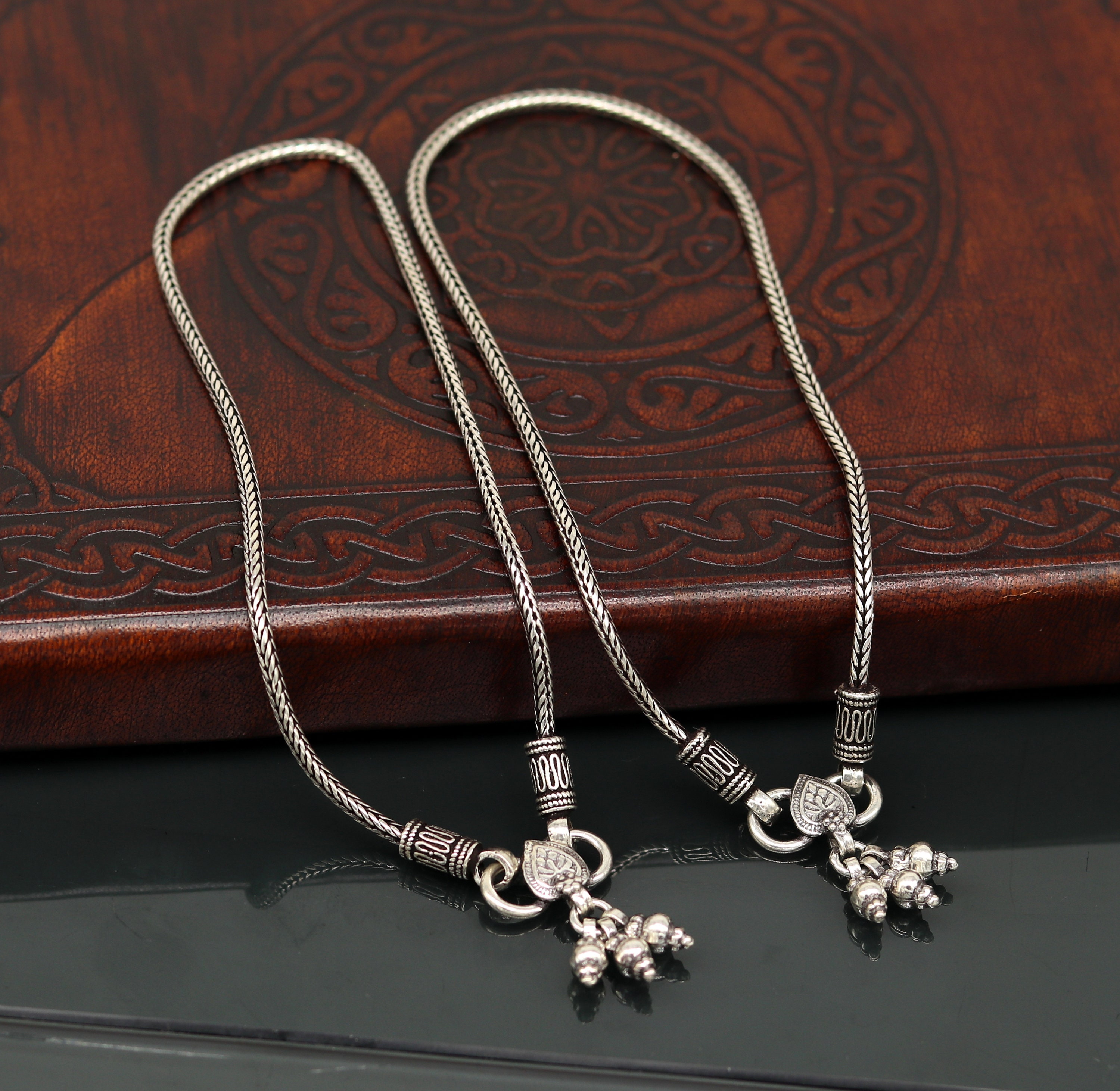 925 Sterling Silver Handmade Wheat Chain Ankle Bracelet, Vintage