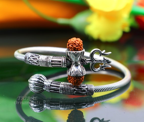 Rudraksha OM Trishul Lord Shiva Lord Mahakal Cuff Gold Bracelet Kada for  Men's or Boys, Gold Polish Trishul Bracelet - Etsy