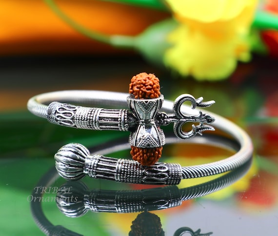 925 Sterling Silver Handmade Shiva Trishul Bangle Bracelet