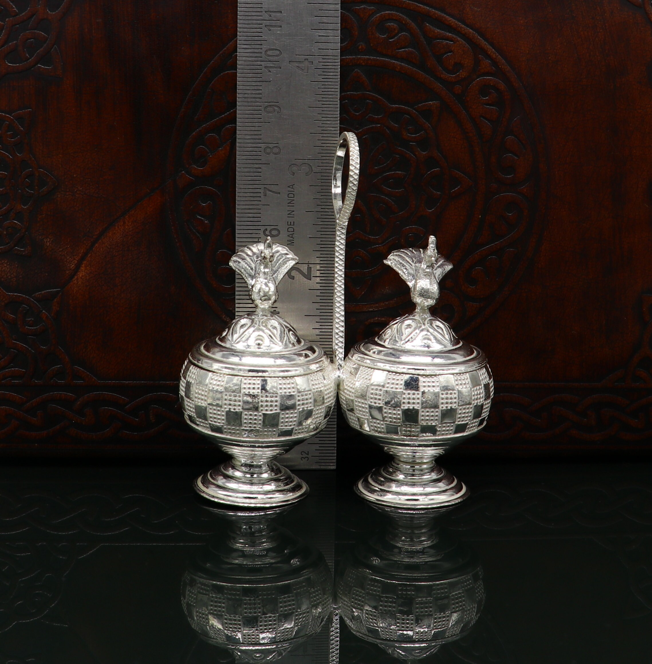 Vintage Sterling Silver Peacock Trinket Box, Excellent Kumkum