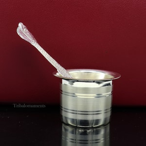 925 sterling silver handmade elegant Ghee pot patra puuja or worshipping, Butter pot for kitchen, silver puja utensils from India su539