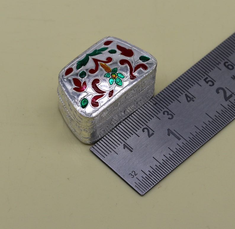 Enamel floral work 925 solid silver utensils trinket box silver utensils jewelry box container box vessels bridal gift stb60 casket box