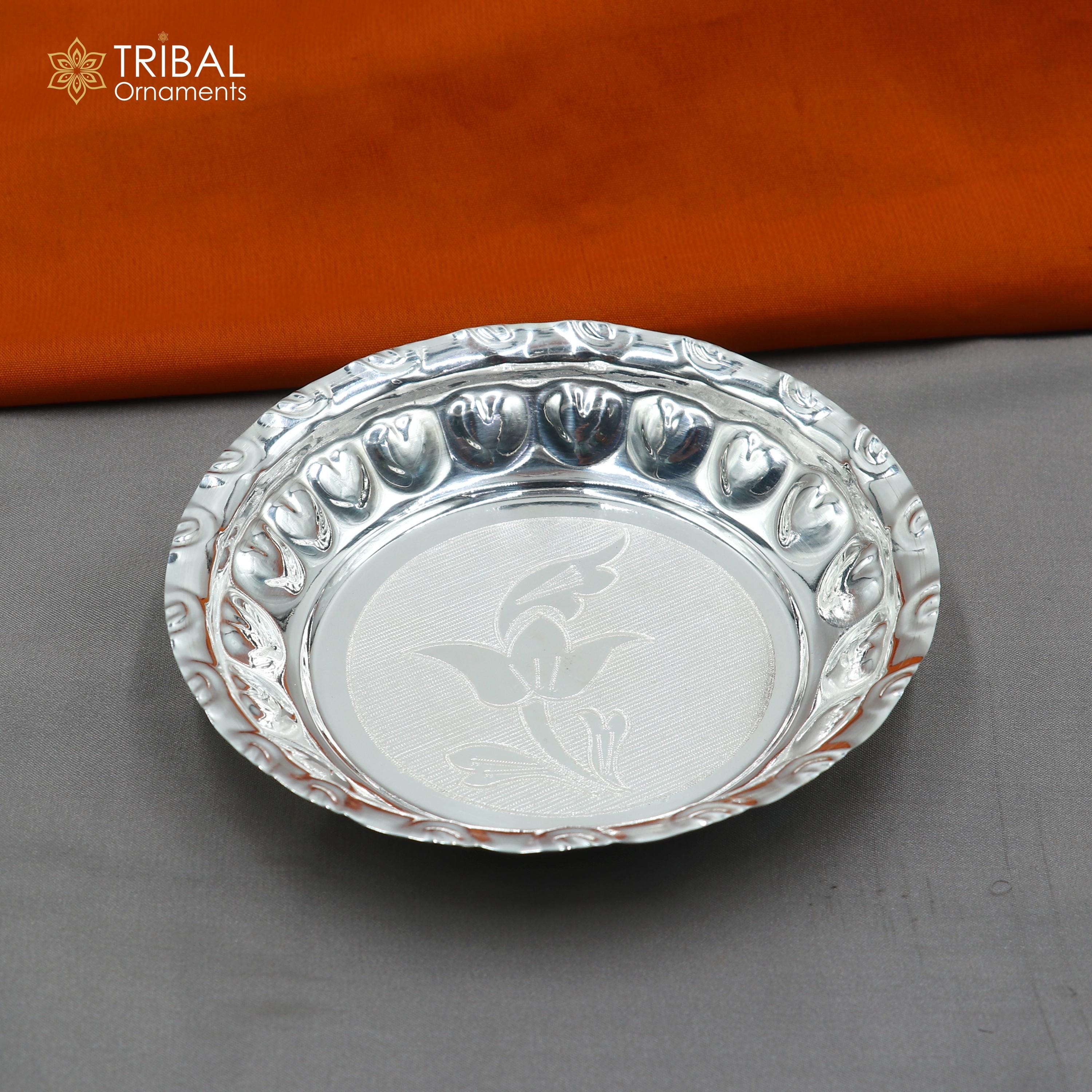 小物入れ STERLING SILVER DISH TRAY WITH INDIA 925 Sterling Silver Handmade Plate/ Tray, Best Gifting Baby Food