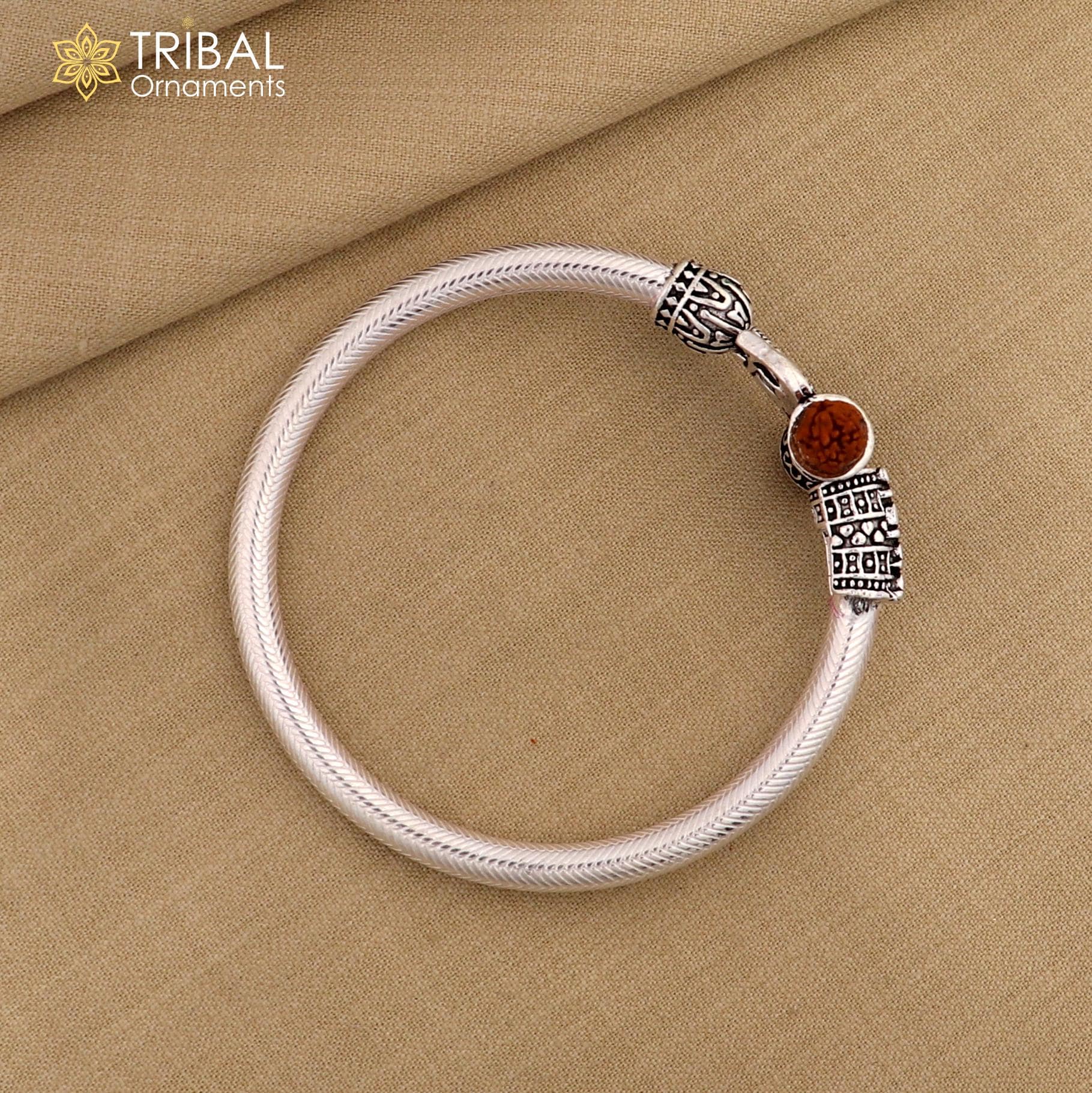 925 Sterling Silver Shiva Trishul and Mahadev Rudraksha Bangle