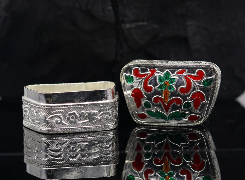 Enamel floral work 925 solid silver utensils trinket box silver utensils jewelry box container box vessels bridal gift stb60 casket box