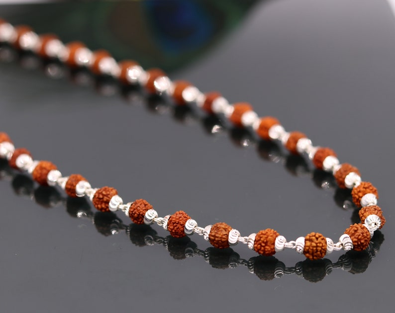 Handmade Sterling silver gorgeous natural rudraksh beads 26 inches long 54 beads japp mala necklace from rajasthan india ch38