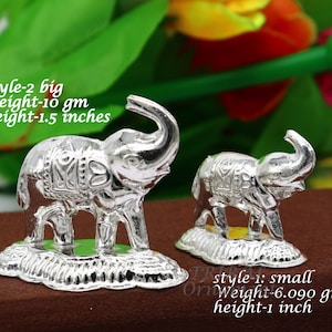 925 Sterling silver handmade upper trunk Elephant statue, puja article figurine, home décor Diwali puja gift su986