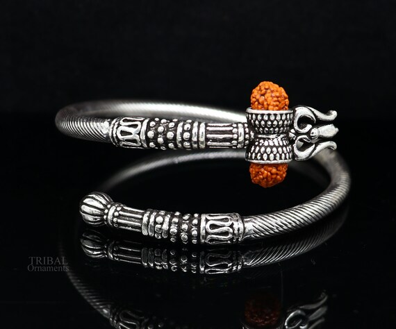 925 Sterling Silver Idol Shiva Trident or Trishul Bangle, Pretty