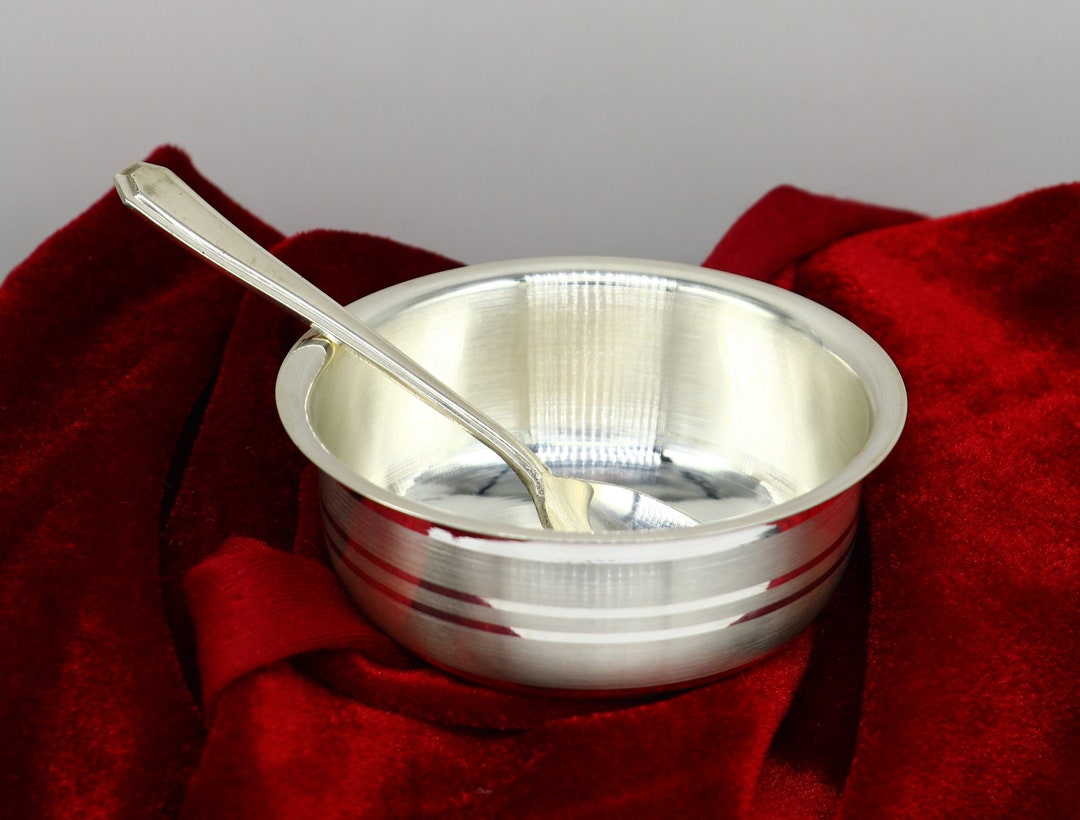 999 Fine Silver Handmade Solid Bowl and Spoon, Silver Utensils, Baby