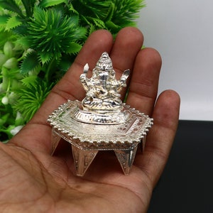 Lord Ganesha With Stand or Bazot, fabulous Sterling silver ganesha statue figurine for home temple diwali puja article utensils su375