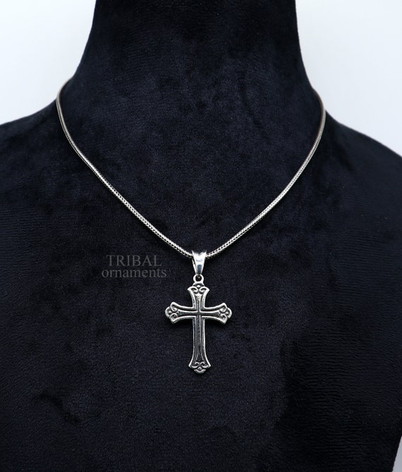 [LLOYD] 925Silver☆L-CARAT Square Light Cross Long Necklace LOFITOR Sterling Silver Cross Necklace for Men Women 18K