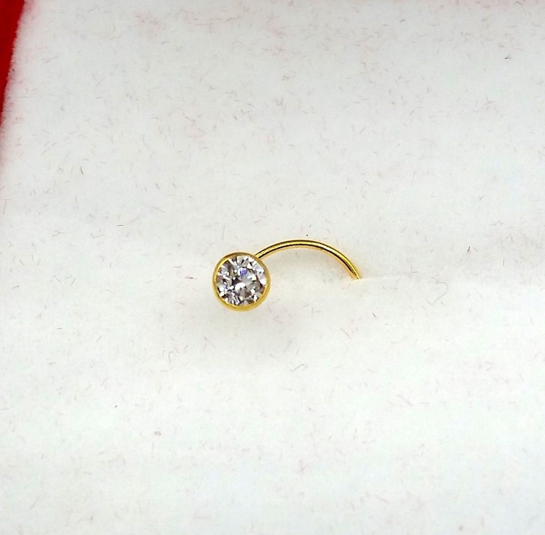 5 MM 18k Gold Nose Pin india white stone simple design Best price Nose Ring Piercing Stud