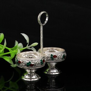 925 sterling silver handmade customized work puja utensils, silver tilak bowl, kesar chaindan kumkum patra or bowl, silver article su154