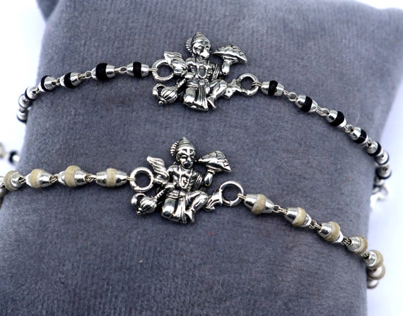 Lord Hanuman Holy Basil Rosary Beads Rakhi 925 Sterling Silver