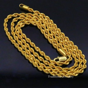 14K Solid Gold Rope Chain Necklace, Real 14K Gold Rope Chain, Specialty 5mm  Wide Rope Necklace for Men & Women, Yellow 14K Gold Rope Chain 