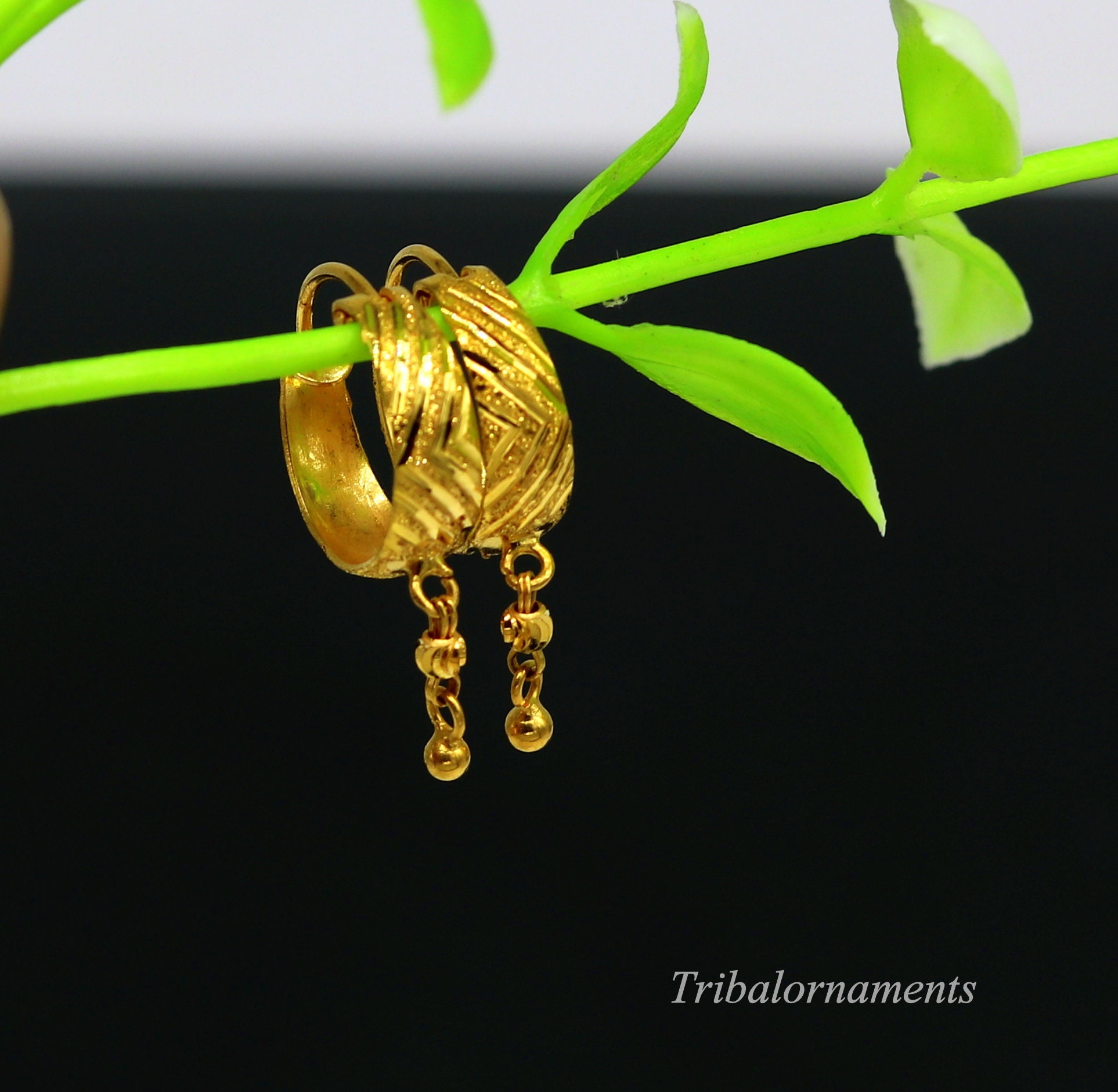 Vintage design 18kt yellow gold handmade fabulous hoops earring bali,  amazing customized gifting unisex tribal jewelry ho44
