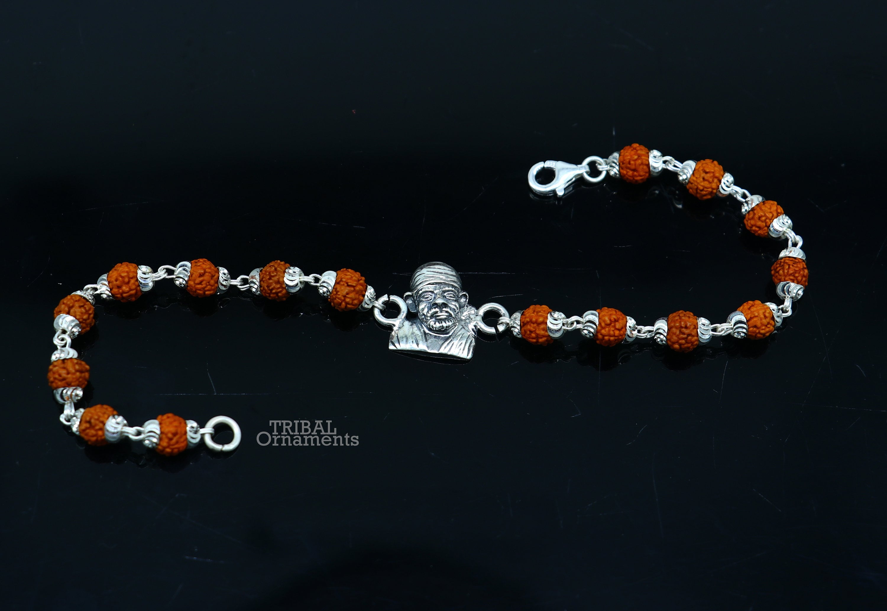 925 Sterling Silver Handmade Sai Baba Design Rakhi Bracelet Available in Rudraksha Black Basil Tulsi or Silver Beaded Bracelet Rk234 Etsy UK