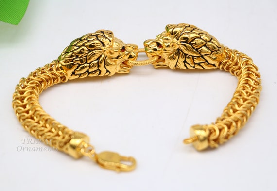 Gold Tone Steel Lion Head Bracelet